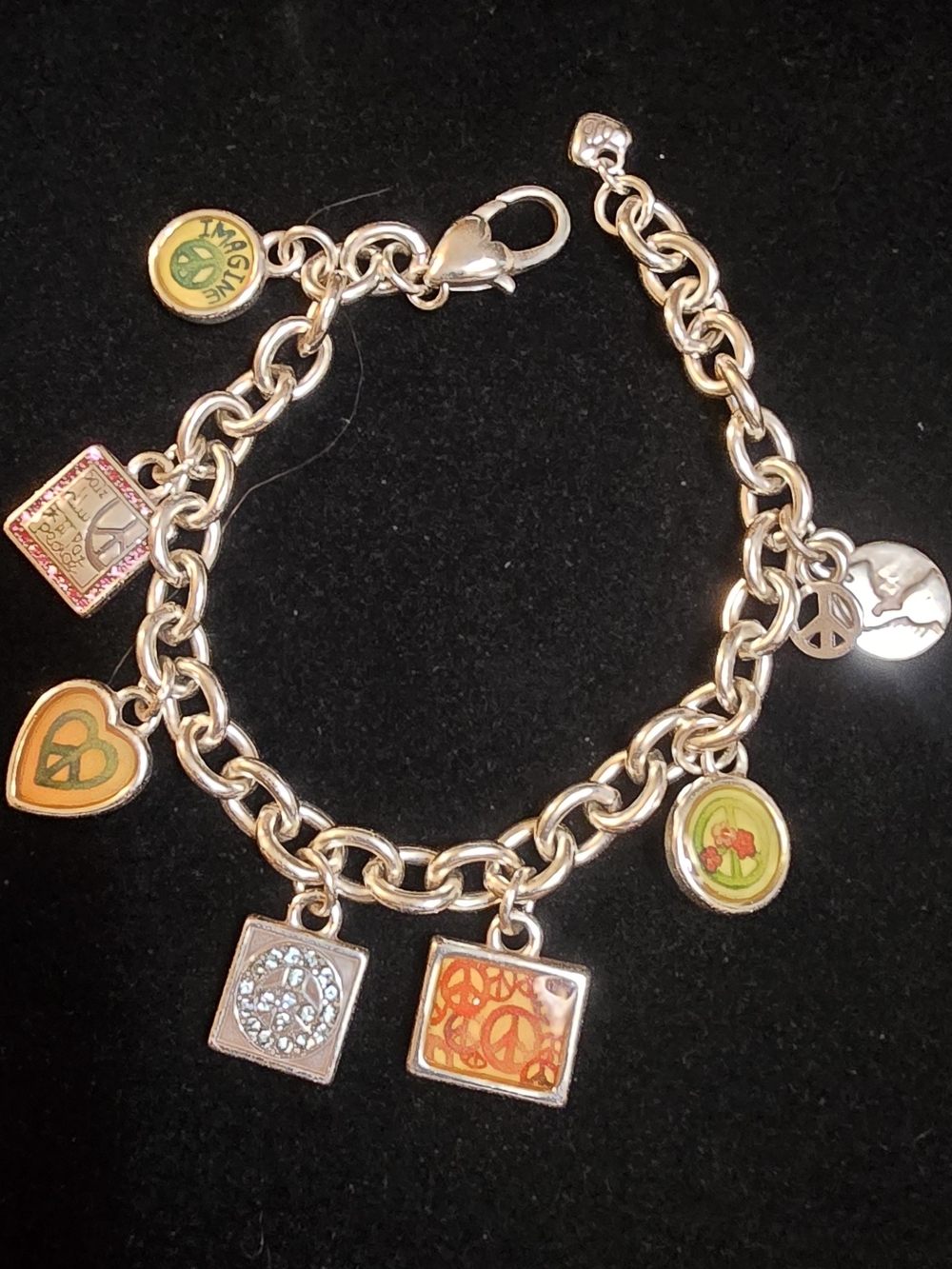 Sterling Charm Bracelet with Orange and Green Enamel Charms